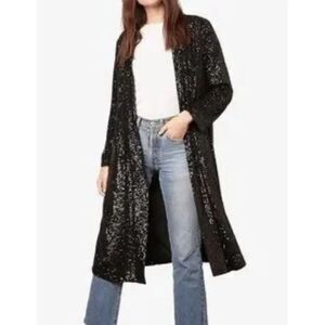 Good Days Only Women Black Open Front Sequined Duster Size M